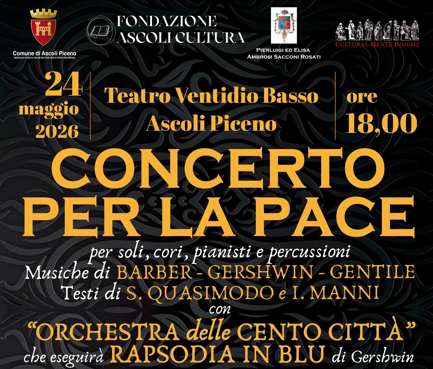 'Concerto per la Pace' al Teatro Ventidio Basso di Ascoli Piceno