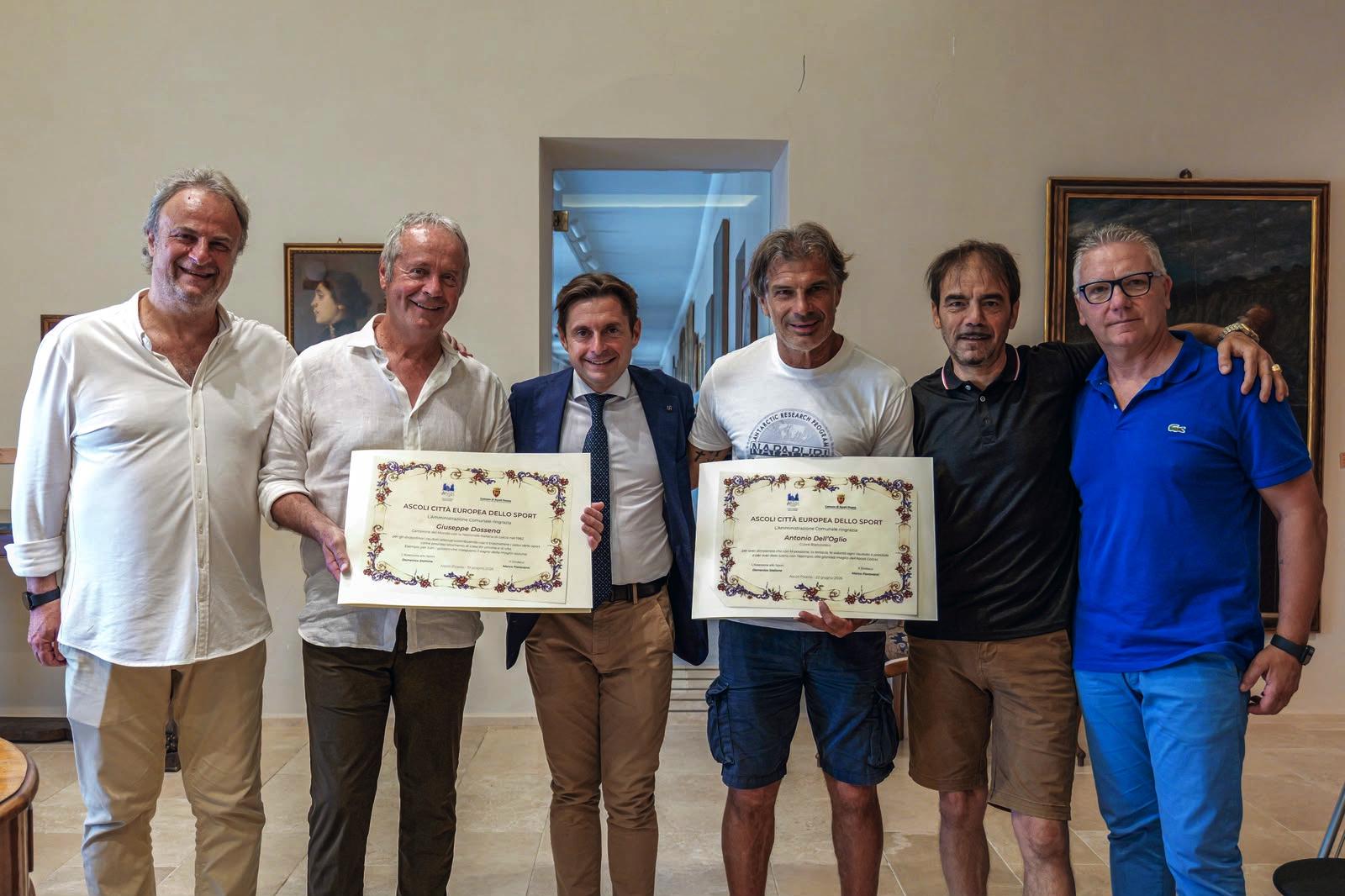 Corsi e allenamenti per giovani calciatori del Piceno, tre pergamene a Giuseppe Dossena, Antonio Dell'Oglio e Moris Carrozzieri 