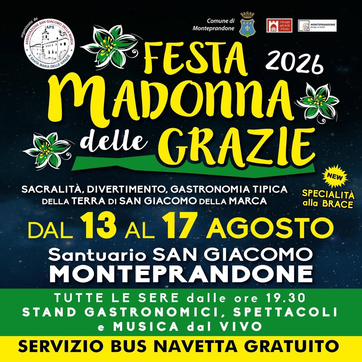 Festa Madonna delle Grazie, cinque sere tra sacralità, divertimento e gastronomia tipica della terra di San Giacomo della Marca